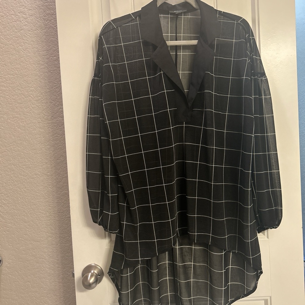 Alfani Black and White Grid Blouse